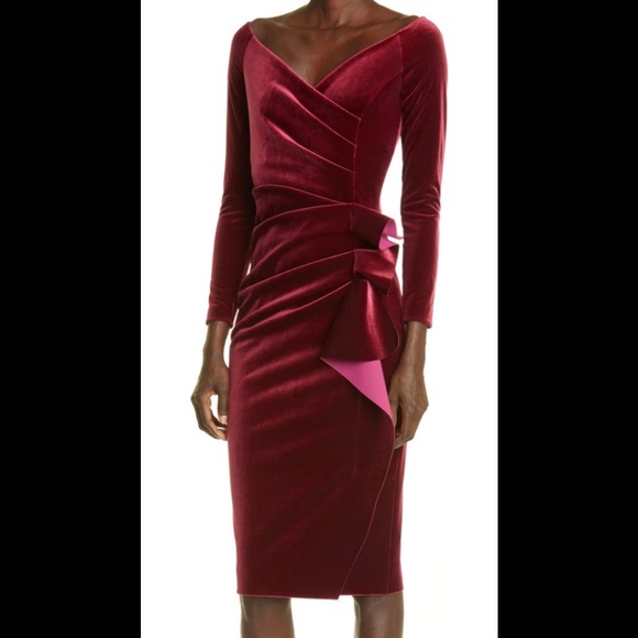 Chiara Boni Dresses & Skirts - Chiara Boni la petite robe Silveria long sleeve velvet midi dress burgundy
